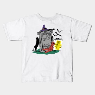 illustration of a graveyard tombstone and elements of witches represents a spell in process. Kids T-Shirt